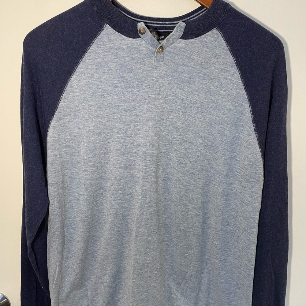 Autumn Cashmere Two-Tone Blue Long Sleeve Henley Shirt